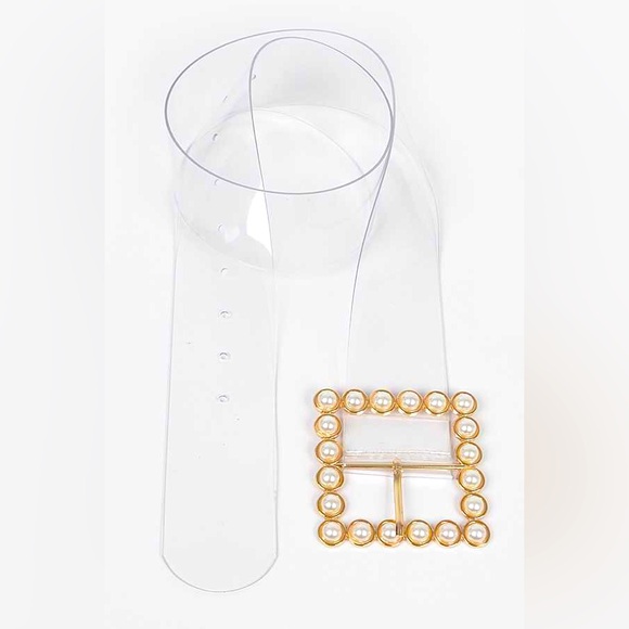 Clear PVC Pearl Square Buckle Statement Belt main image 3